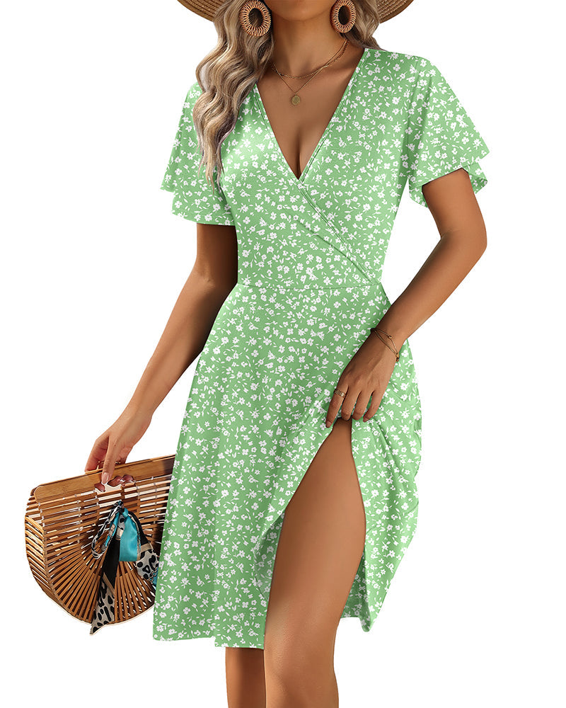Vestido Casual Evasé de Tirantes con Volantes y Bolsillos