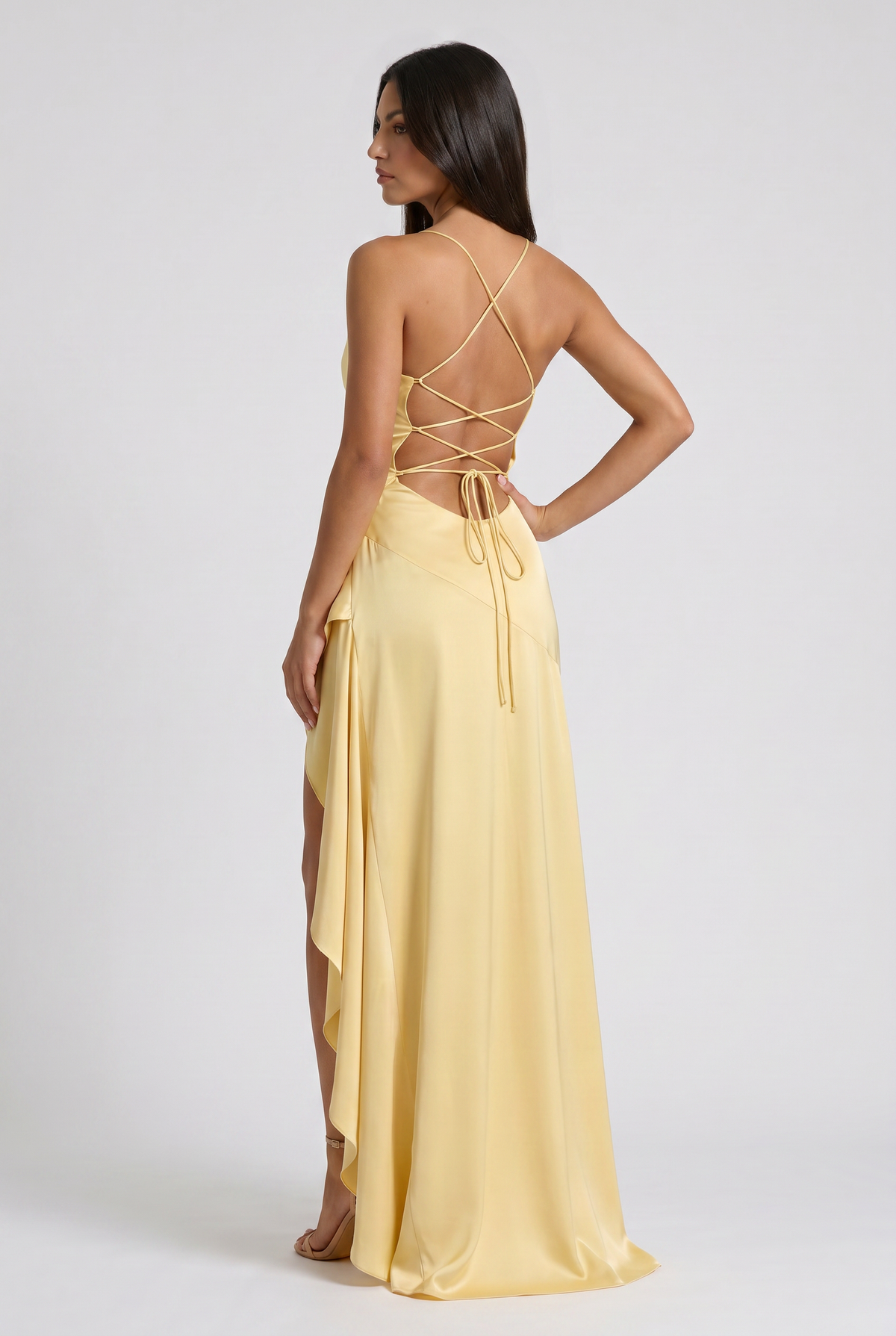 Vestido Maxi Burdeos con Drapeado y Abertura