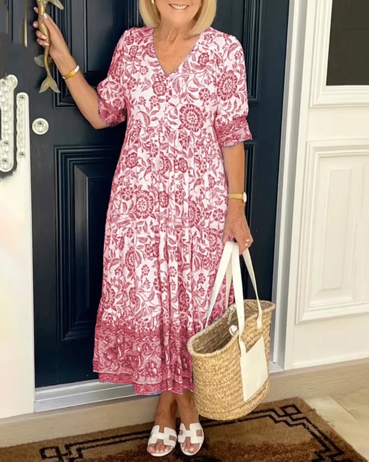 Vestido de estilo bohemio con escote en V – Añade un toque de color a tu armario