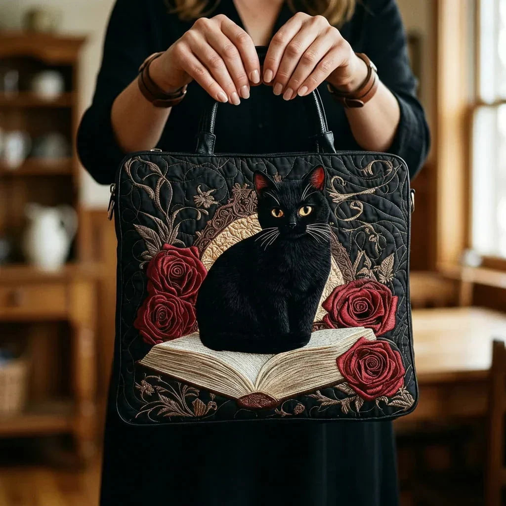 Bolso acolchado artesanal – Gato Negro sobre Libros