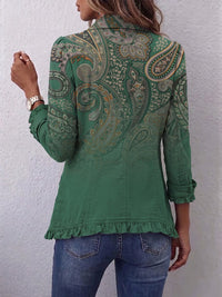Chaqueta Verde con Estampado de Cachemira y Volantes