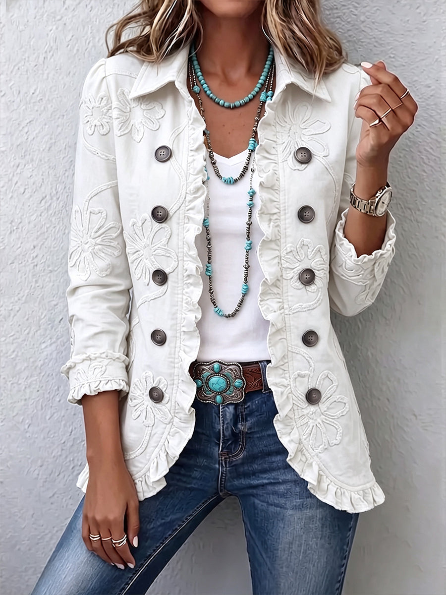 Concetta | Chaqueta bordada color marfil con volantes