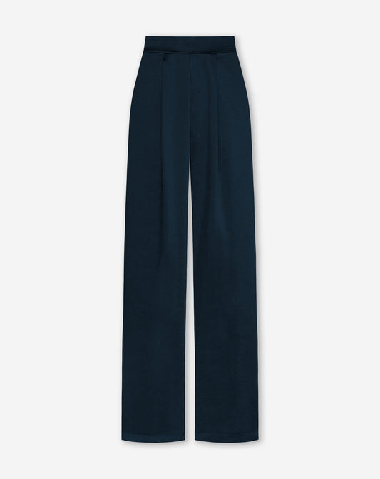 JULIE | Pantalón de Satén Largo Azul Marino