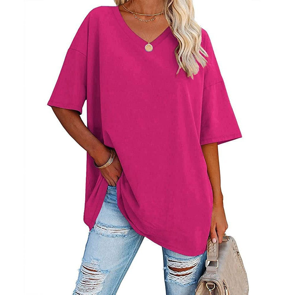 Camiseta holgada para mujer con escote en V