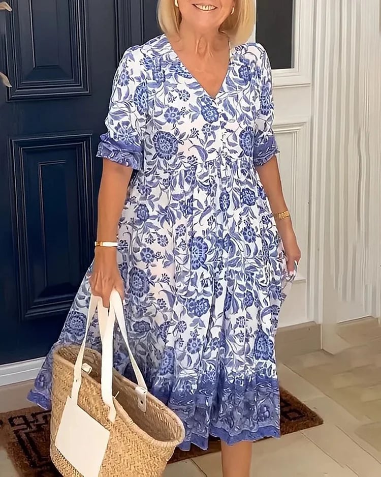 Vestido de estilo bohemio con escote en V – Añade un toque de color a tu armario