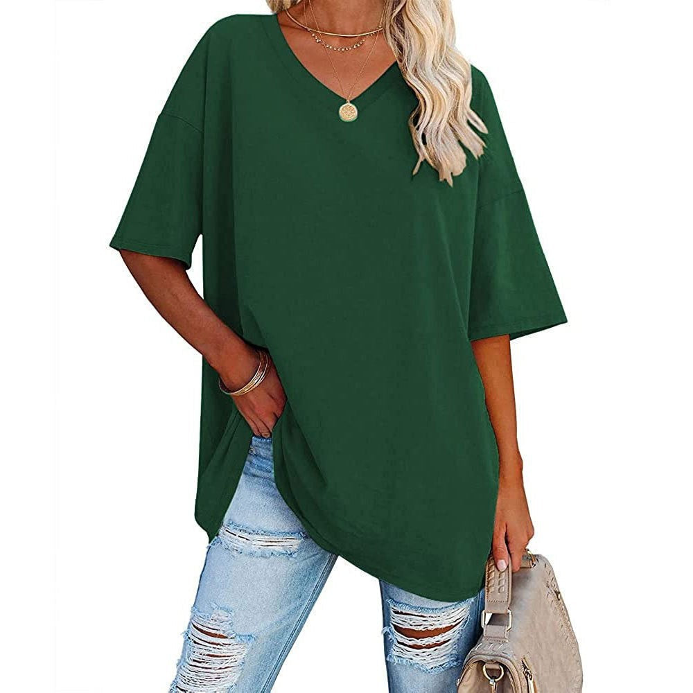 Camiseta holgada para mujer con escote en V