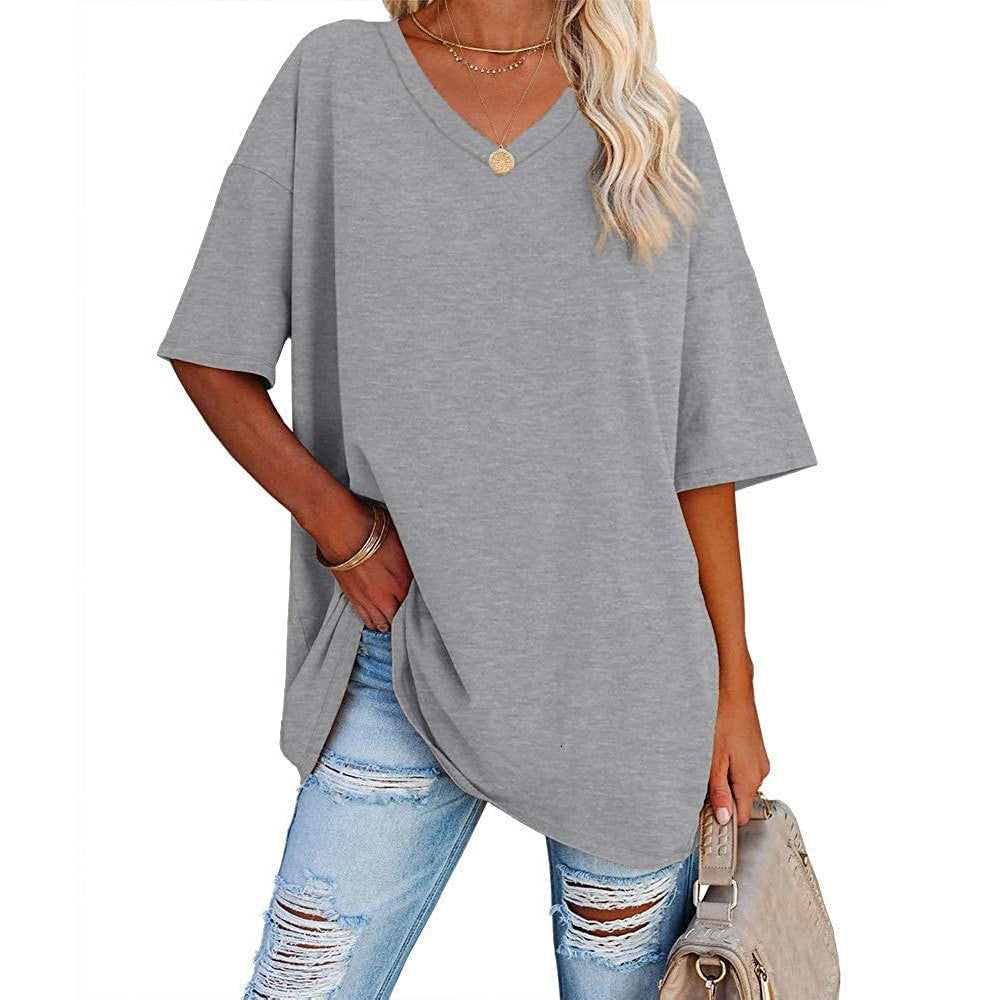 Camiseta holgada para mujer con escote en V