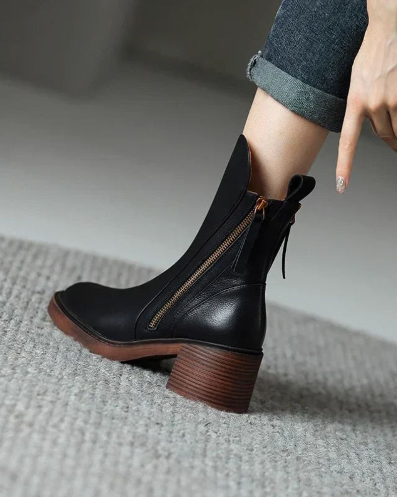 ELENA | Botas de Cuero con Tacón Cuadrado
