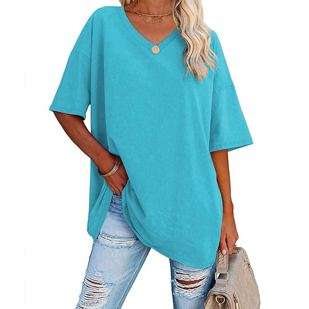 Camiseta holgada para mujer con escote en V