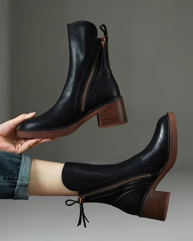 ELENA | Botas de Cuero con Tacón Cuadrado
