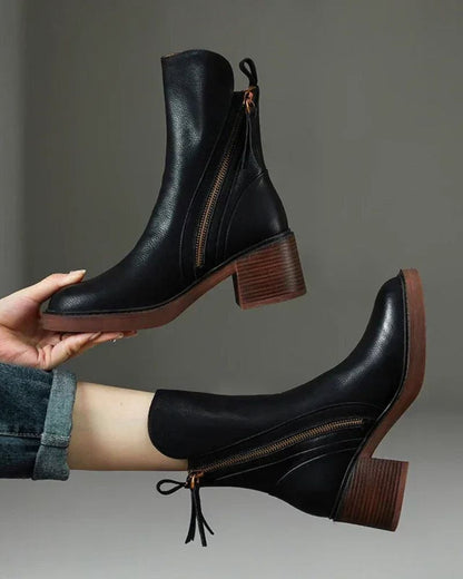 ELENA | Botas de Cuero con Tacón Cuadrado