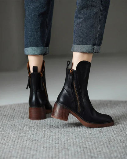 ELENA | Botas de Cuero con Tacón Cuadrado