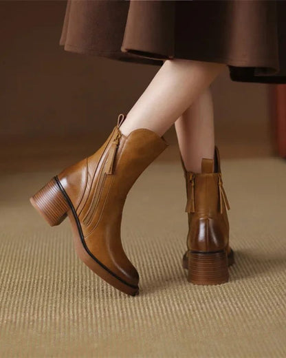 ELENA | Botas de Cuero con Tacón Cuadrado