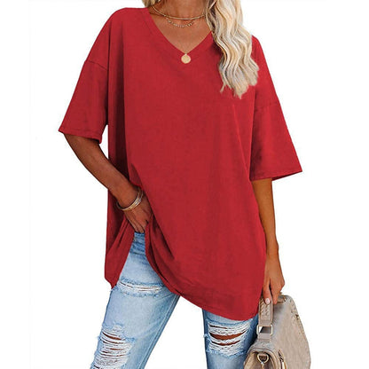 Camiseta holgada para mujer con escote en V