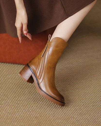 ELENA | Botas de Cuero con Tacón Cuadrado
