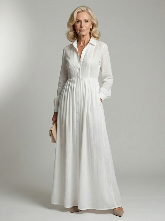 Vestido Maxi Largo con Pliegues Decorativos