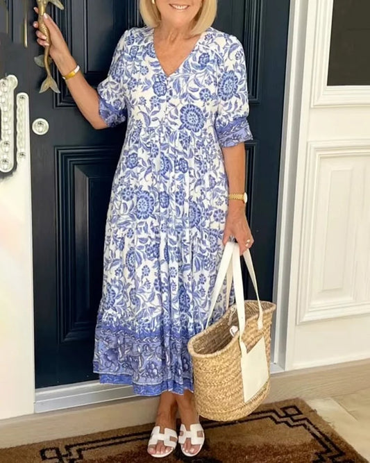 Vestido de estilo bohemio con escote en V – Añade un toque de color a tu armario