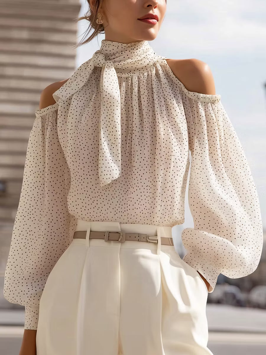 Blusa con Hombros Descubiertos y Lazo al Cuello