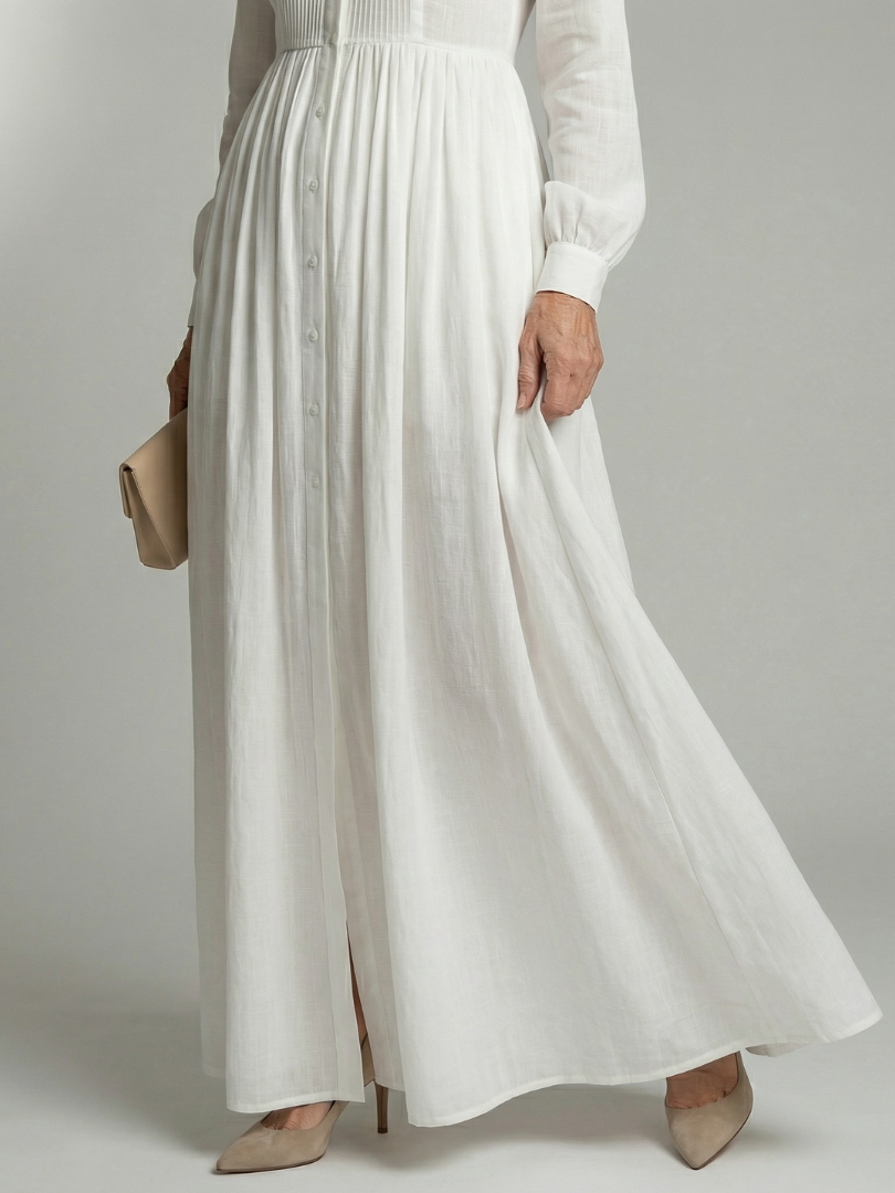 Vestido Maxi Largo con Pliegues Decorativos
