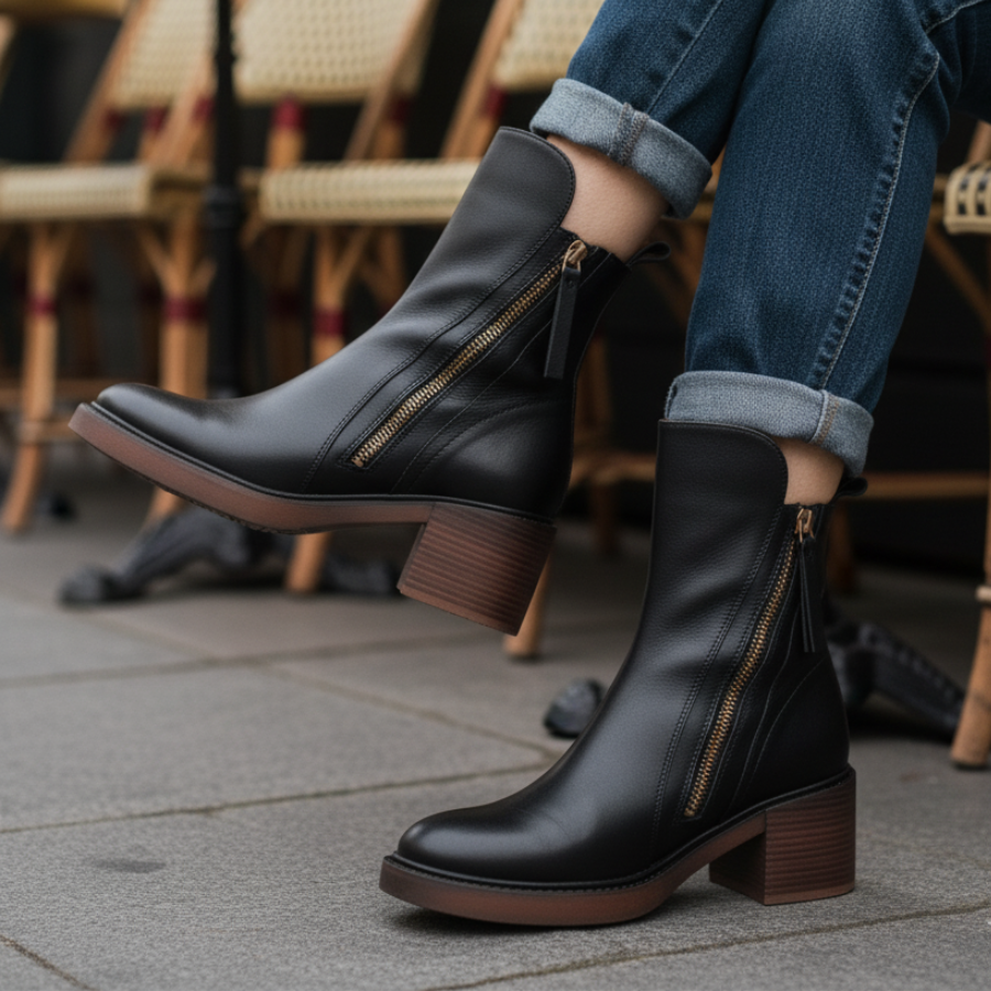 ELENA | Botas de Cuero con Tacón Cuadrado