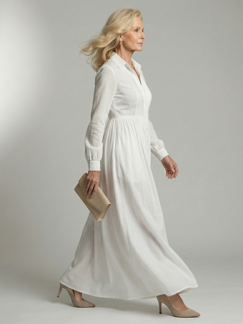 Vestido Maxi Largo con Pliegues Decorativos