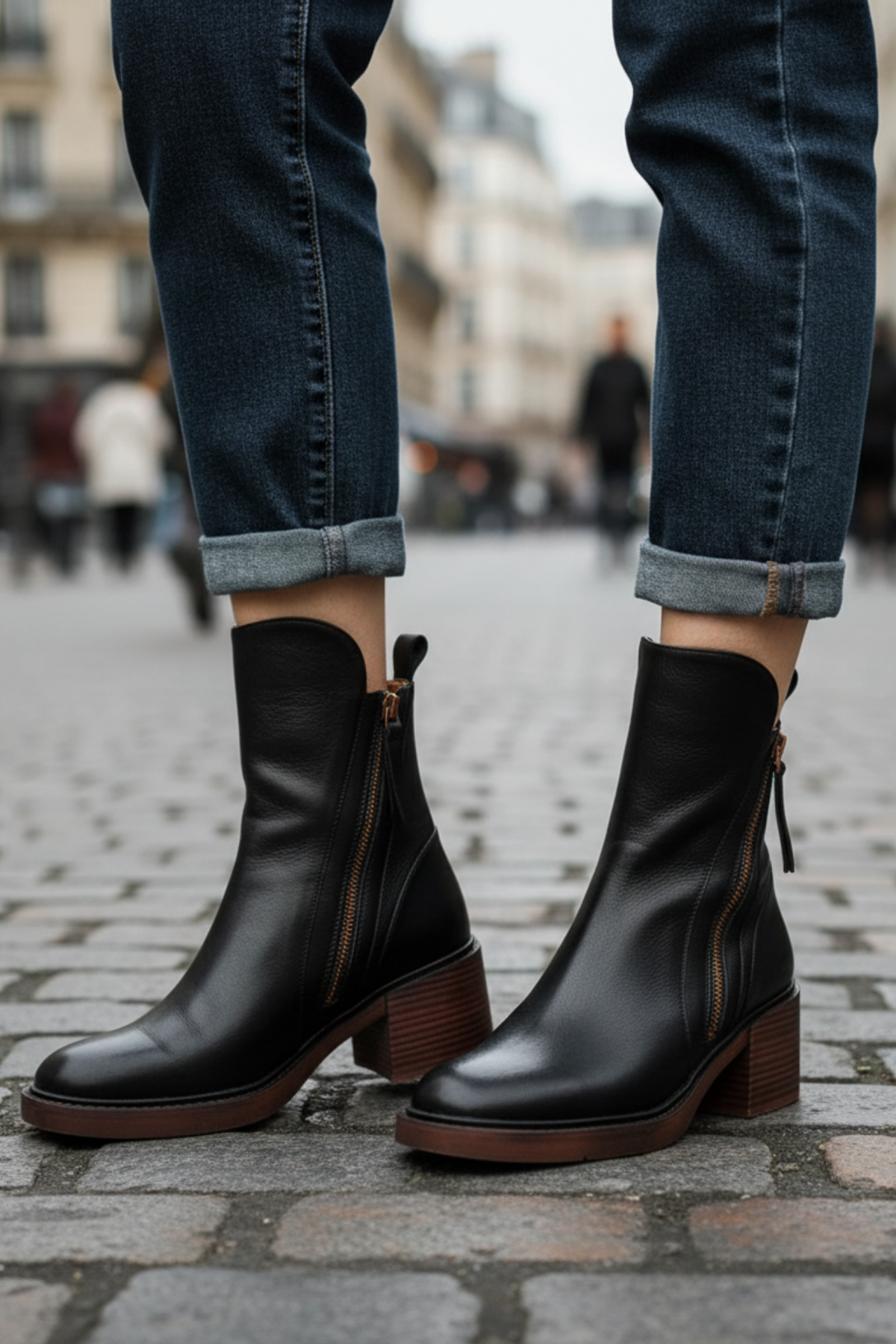 ELENA | Botas de Cuero con Tacón Cuadrado