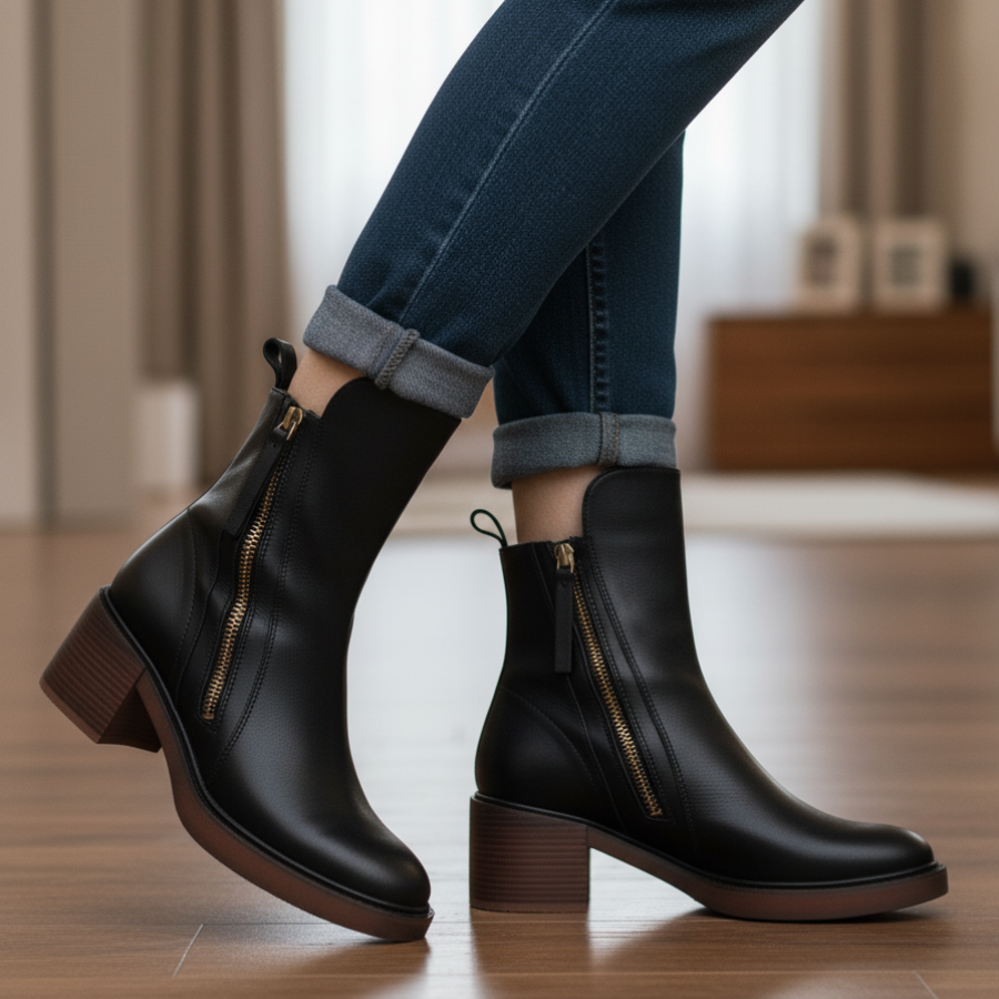 ELENA | Botas de Cuero con Tacón Cuadrado