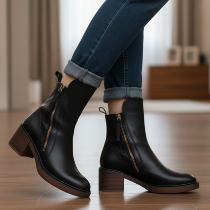 ELENA | Botas de Cuero con Tacón Cuadrado