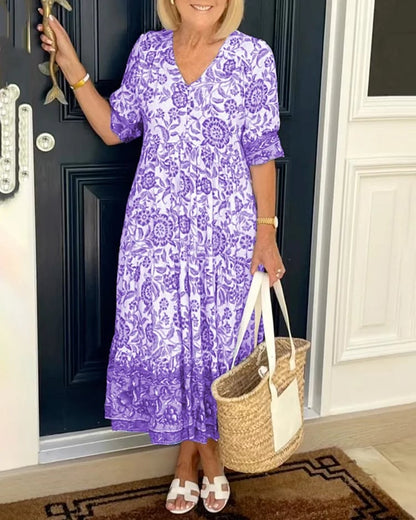 Vestido de estilo bohemio con escote en V – Añade un toque de color a tu armario