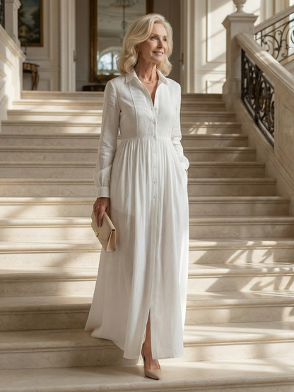 Vestido Maxi Largo con Pliegues Decorativos