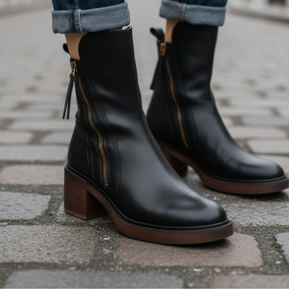 ELENA | Botas de Cuero con Tacón Cuadrado