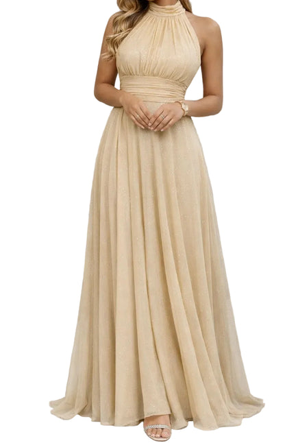 BERTA | Vestido Largo  Brillante con Escote Halter