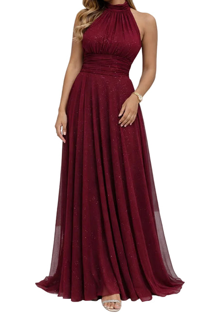BERTA | Vestido Largo  Brillante con Escote Halter