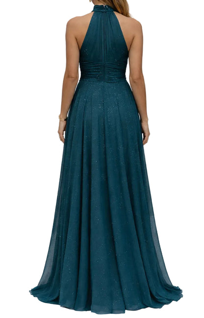 BERTA | Vestido Largo  Brillante con Escote Halter