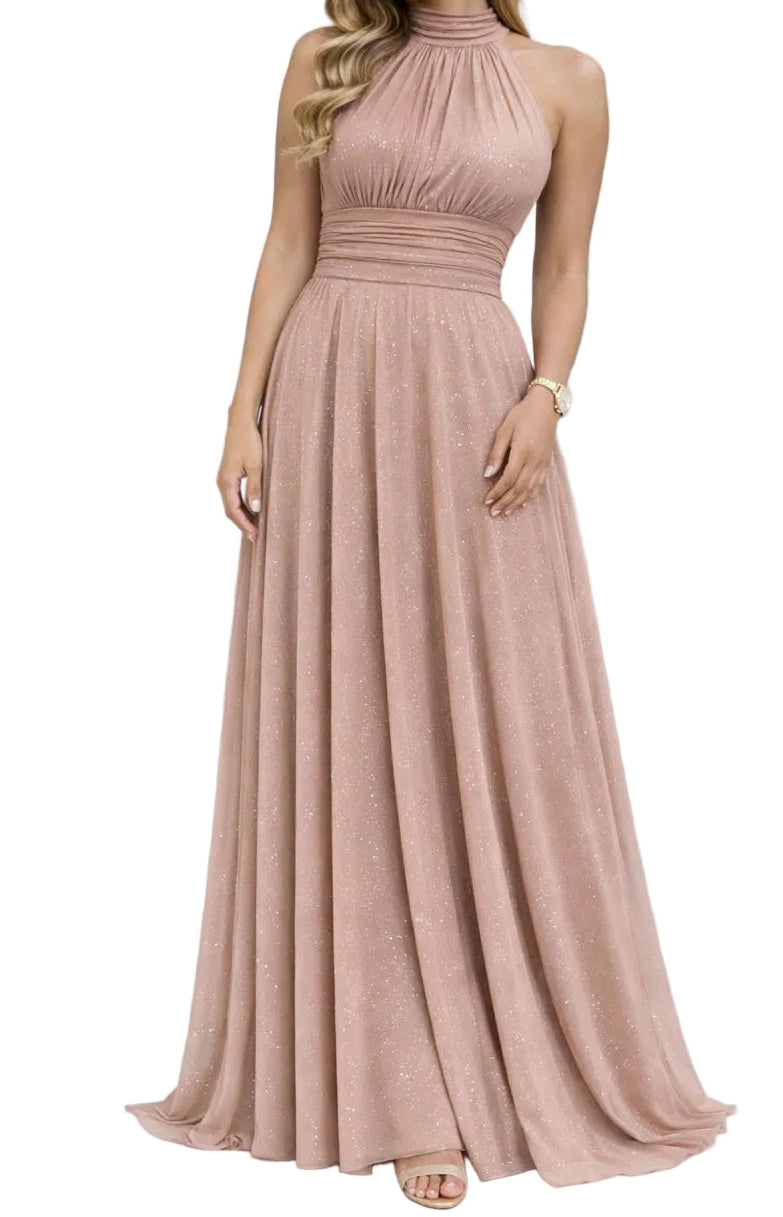 BERTA | Vestido Largo  Brillante con Escote Halter