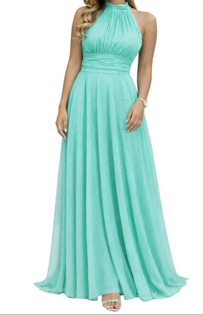BERTA | Vestido Largo  Brillante con Escote Halter