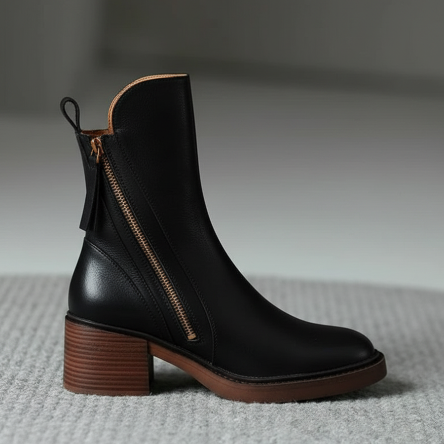 ELENA | Botas de Cuero con Tacón Cuadrado