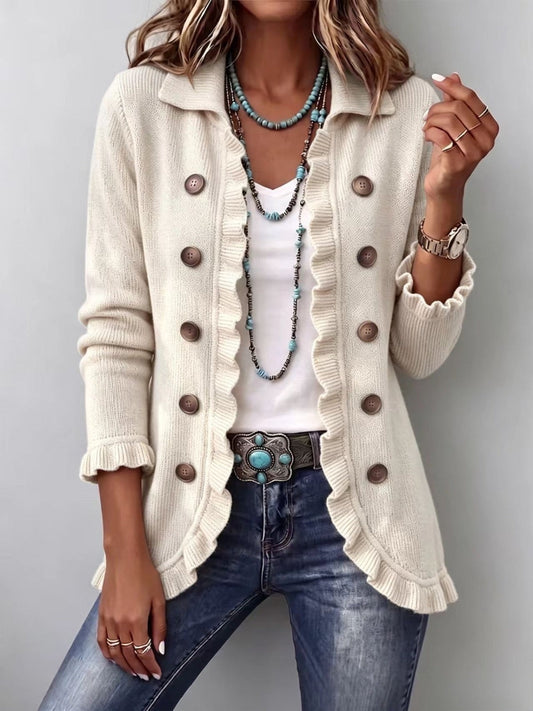 Chaqueta de Punto Color Marfil con Volantes