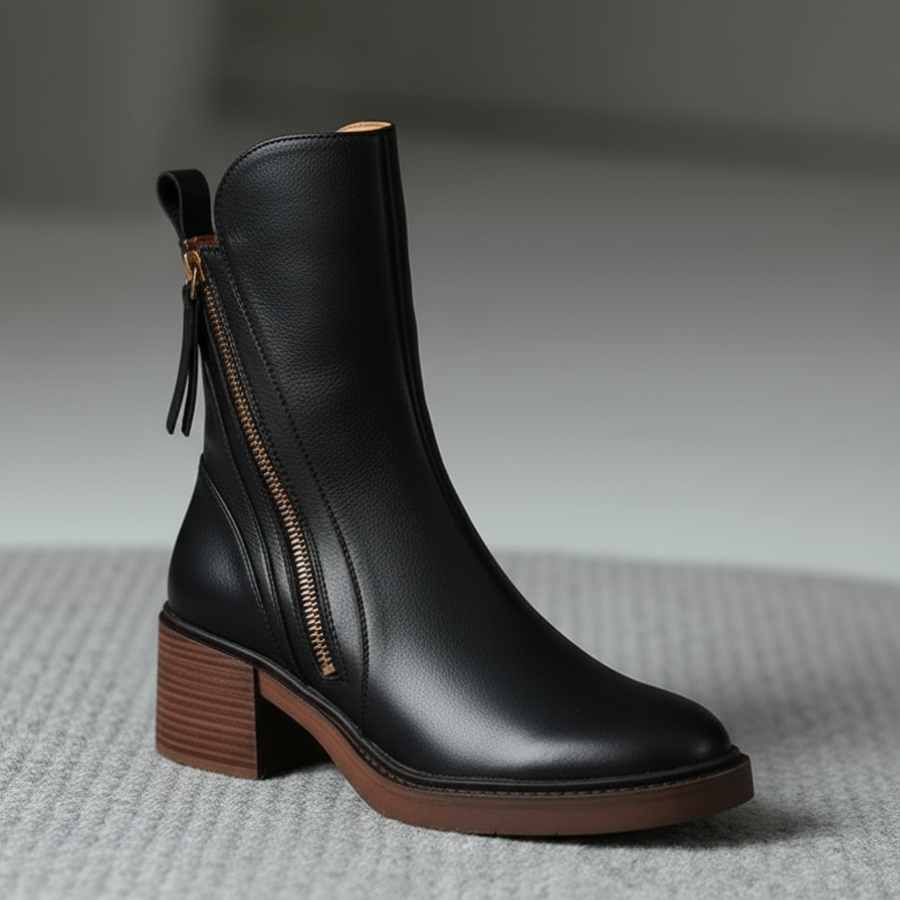 ELENA | Botas de Cuero con Tacón Cuadrado