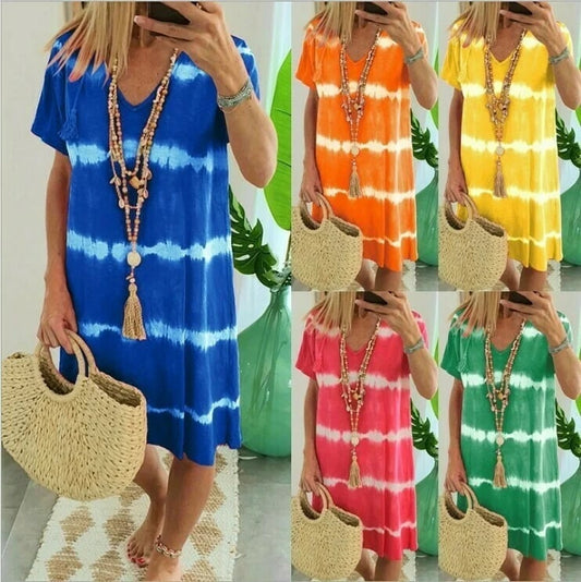 Vestido tipo camiseta de manga corta a rayas