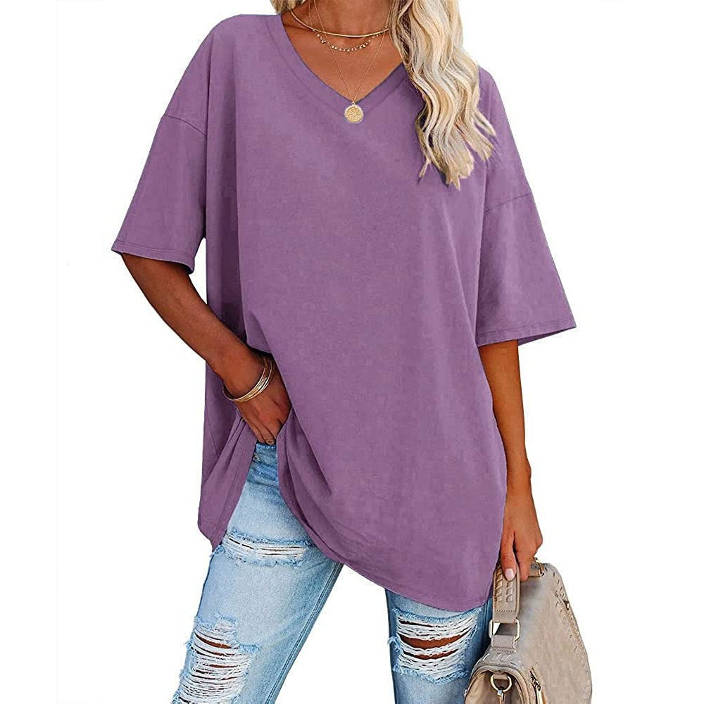 Camiseta holgada para mujer con escote en V