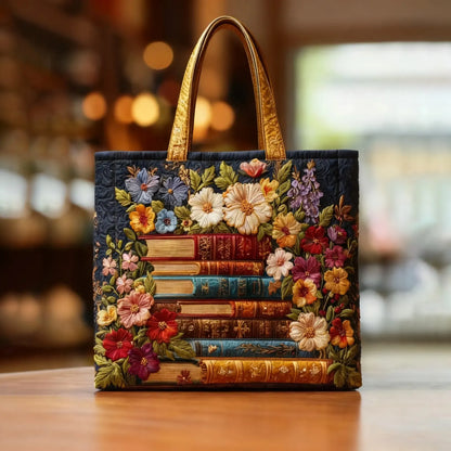Bolso artesanal – Estampado floral y libros