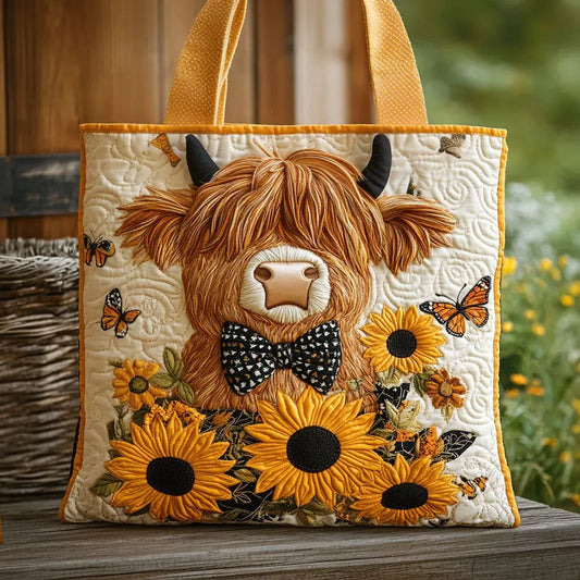 Bolso acolchado – Vaca de las Tierras Altas y Girasoles