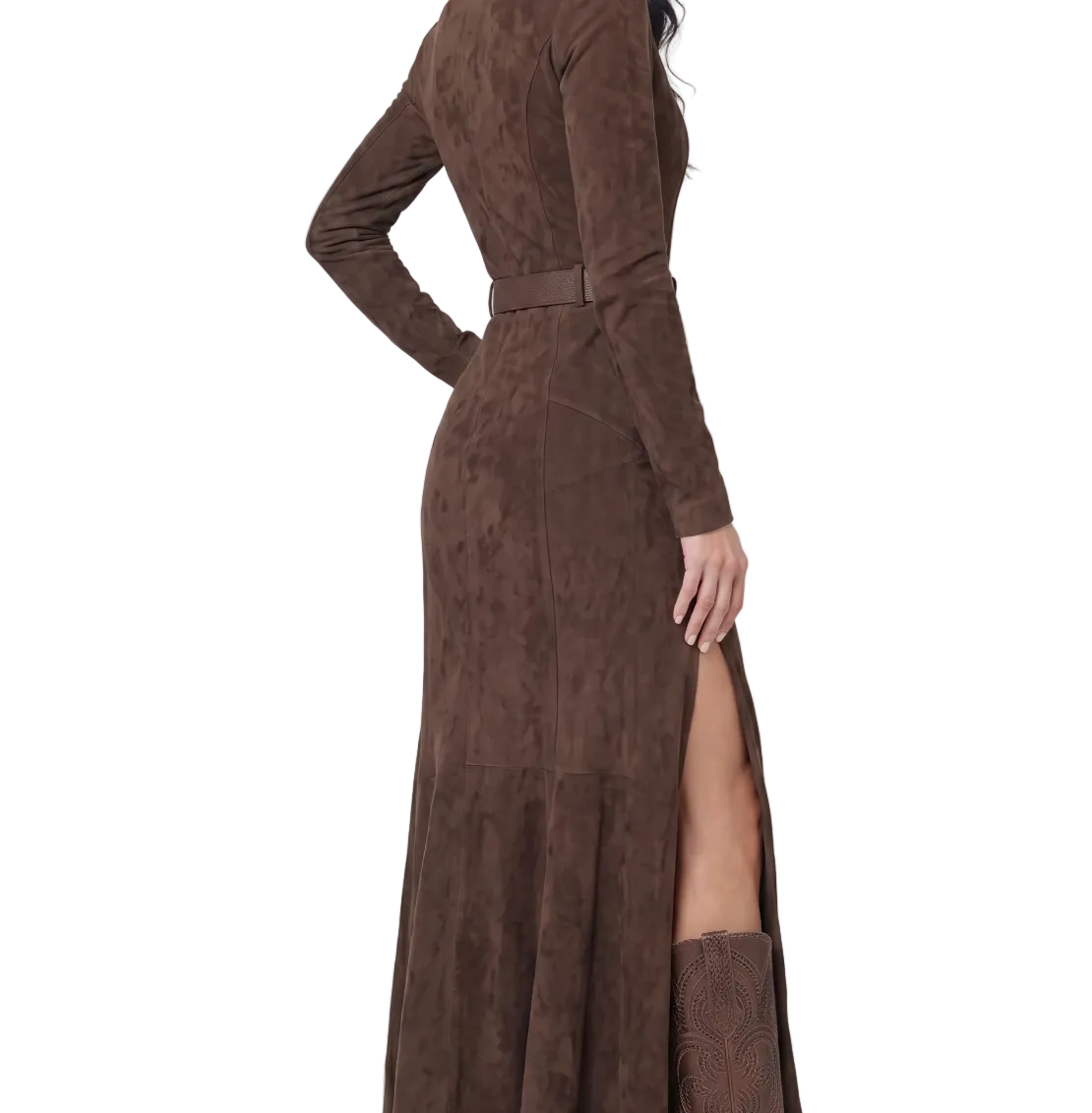 VALENTINA | Vestido Largo Marrón con Cinturón