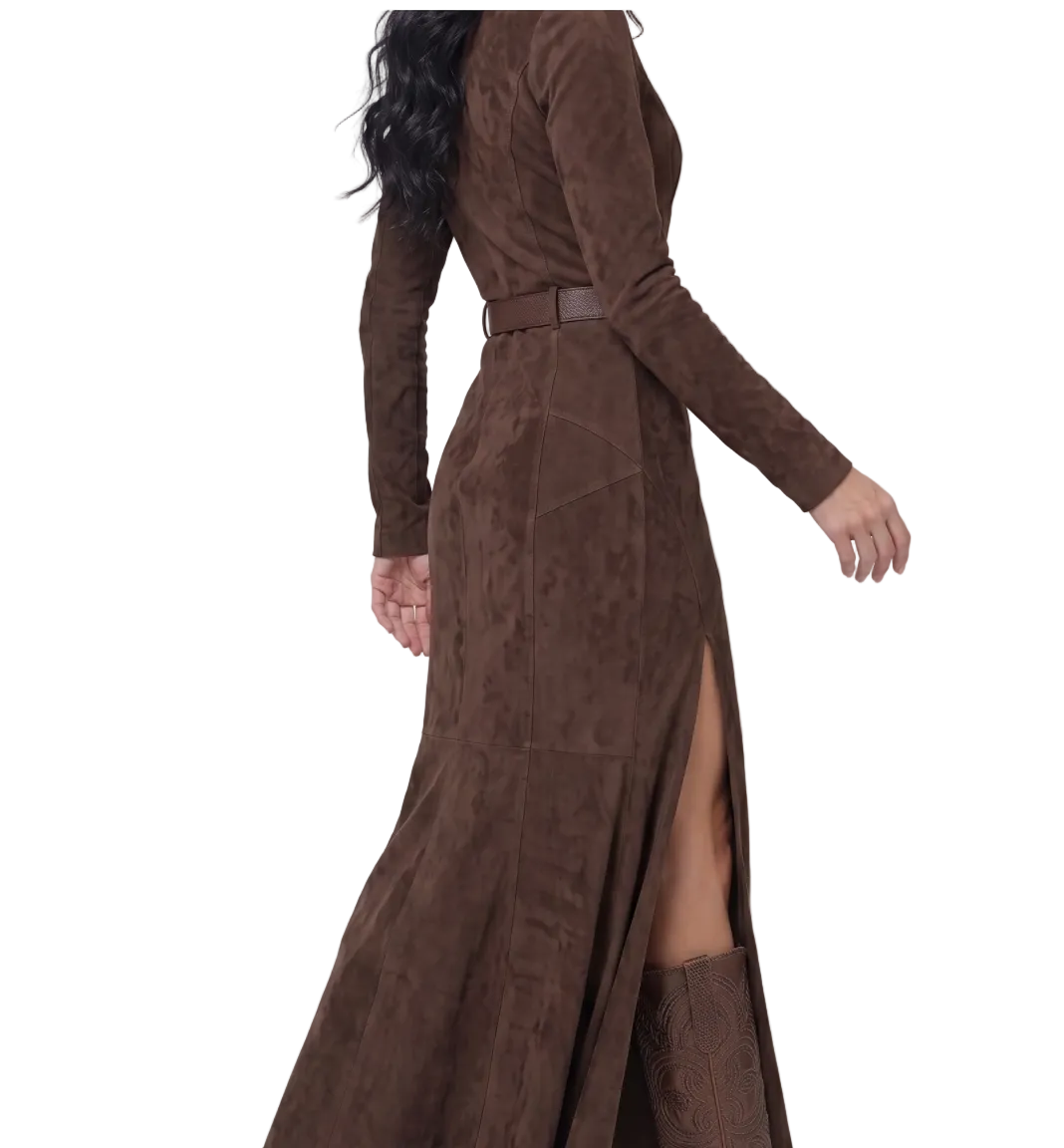 VALENTINA | Vestido Largo Marrón con Cinturón