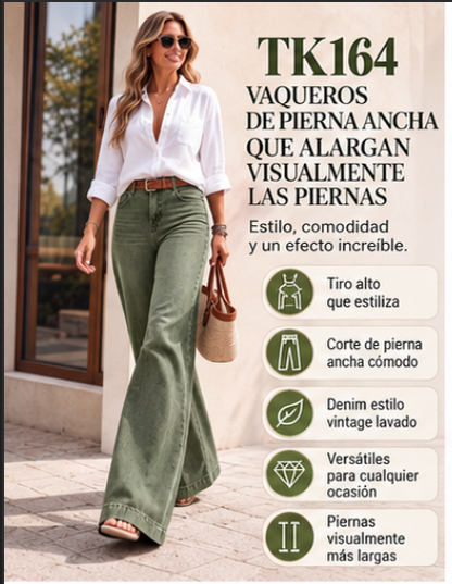 Vaqueros de pierna ancha que alargan visualmente las piernas