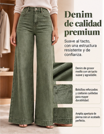 Vaqueros de pierna ancha que alargan visualmente las piernas