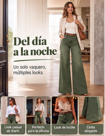 Vaqueros de pierna ancha que alargan visualmente las piernas