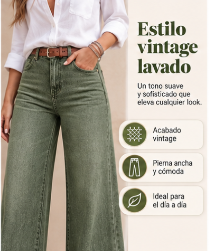 Vaqueros de pierna ancha que alargan visualmente las piernas