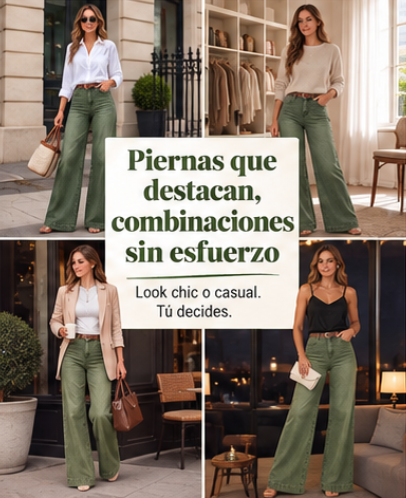 Vaqueros de pierna ancha que alargan visualmente las piernas